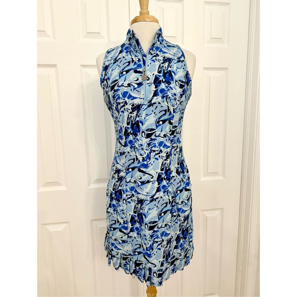 Tzu Tzu Womens Blue Abstract Splatter Print Shiloh Golf Dress Size Medium